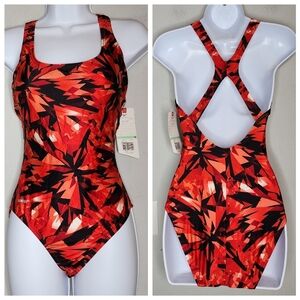NWT Speedo Red Black one peice swimsuit. Women's size 8.
